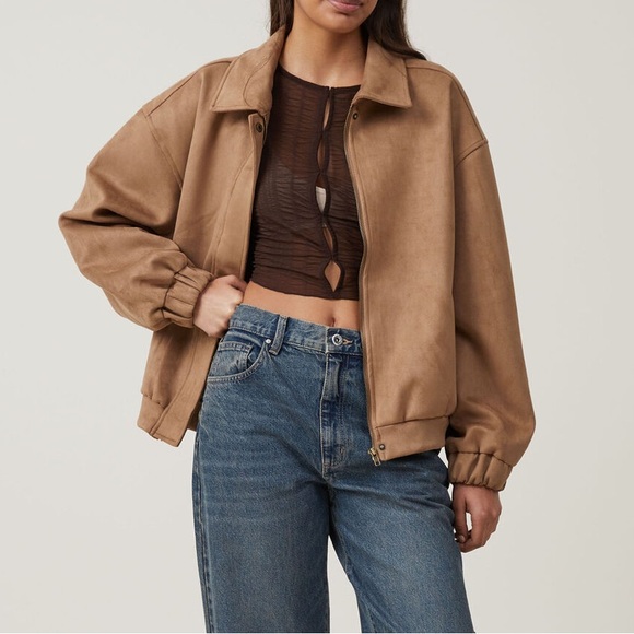 Faux Suede Bomber Jacket - Cotton On - Picture 1 of 6